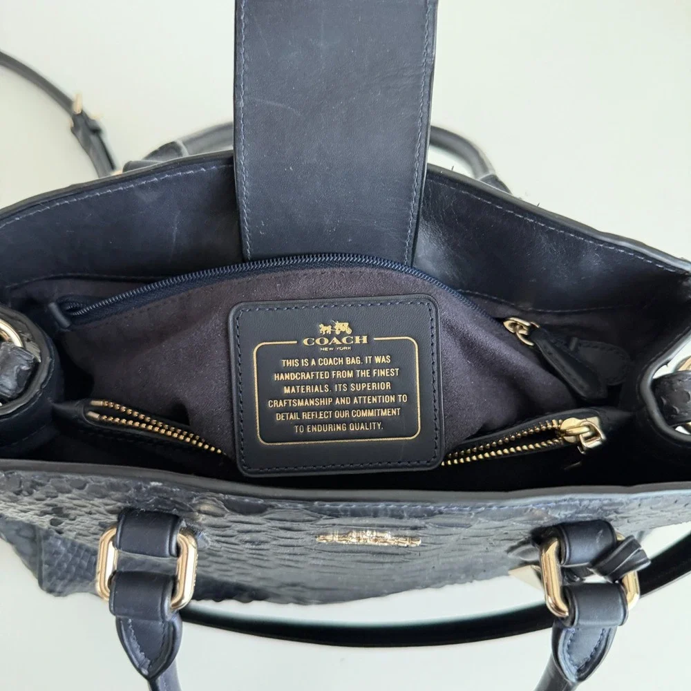 Coach Black Snakeskin Handbag Embossed Leather Exotic Satchel Crossbody